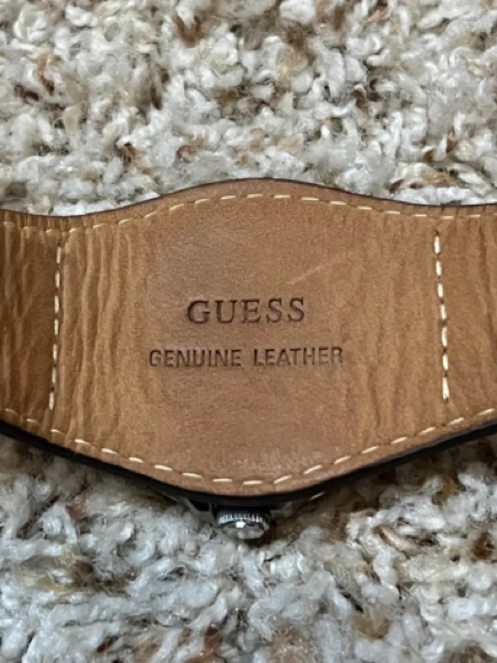 Guess Men's Brown Leather Strap Watch with Dark Green Dial